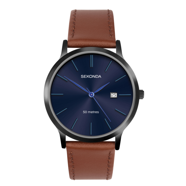 Image sur Gent’s Watch with  Blue Dial and Tan Strap